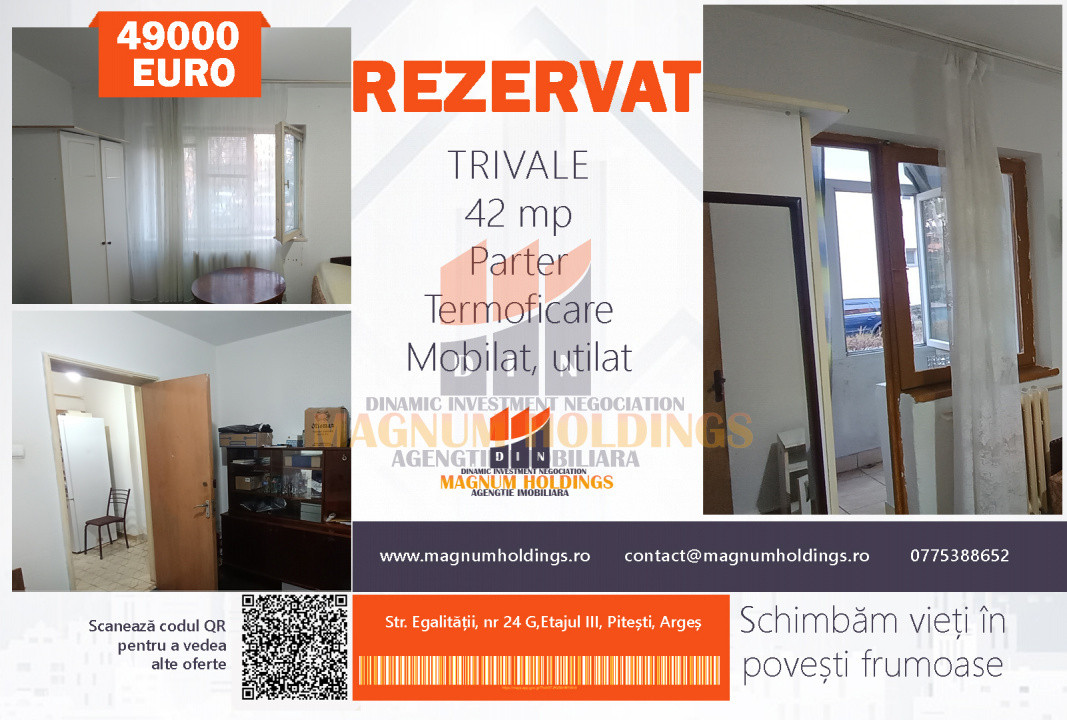 Apartament 2 camere, cf. 2, Trivale, parter, cu balcon